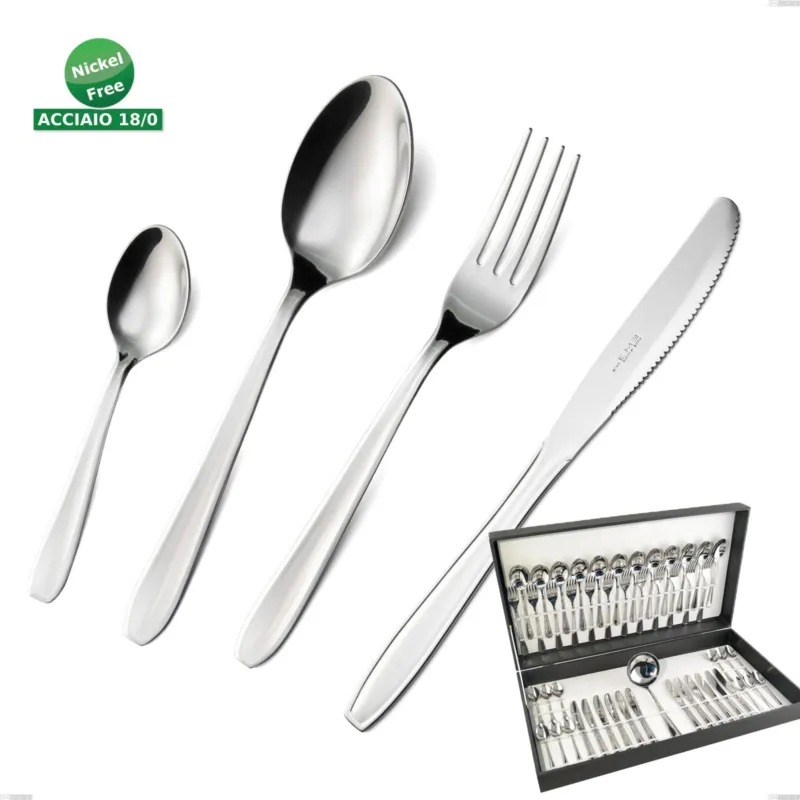Astuccio 49 pezzi coltello economico eco, Acciaio inox Aisi 430 NIchel Free Posate Lucide, spessore 1.5 mm Eme Posaterie Quantità Limitata