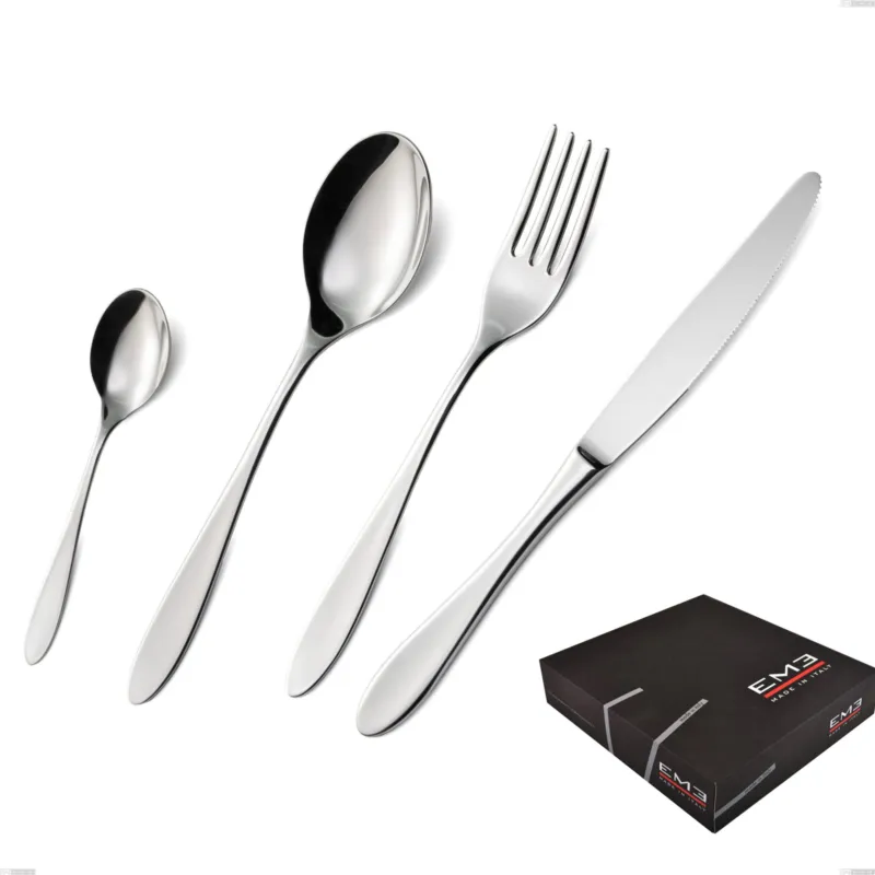 Set di posate 75 pezzi oasi in confezione regalo, Acciaio inox Aisi 304 Posate Lucide, spessore 2 mm Eme Posaterie Reso Gratuito