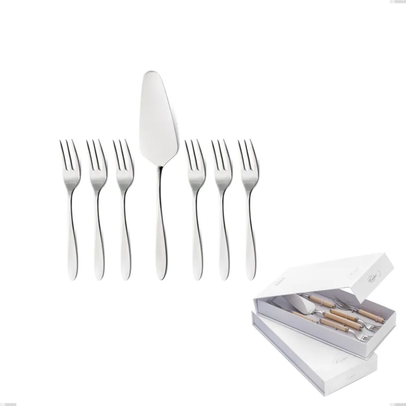 Miglior Prezzo Confezione a libro 7 pezzi, forchettine più paletta dolce oasi, Acciaio inox Aisi 304 Posate Lucide, spessore 2 mm Eme Posaterie