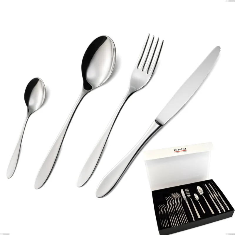 Confezione panoramica a libro 24 pezzi oasi, Acciaio inox Aisi 304 Posate Lucide, spessore 2 mm Eme Posaterie Sconto