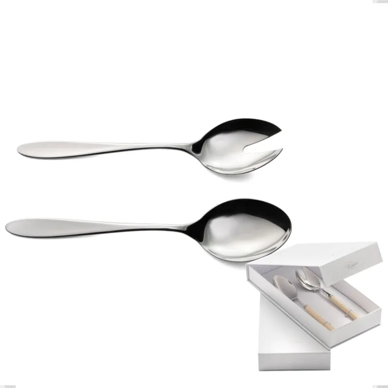 Confezione a libro 2 pezzi insalata oasi, Acciaio inox Aisi 304 Posate Lucide, spessore 2 mm Eme Posaterie Pagamento Sicuro