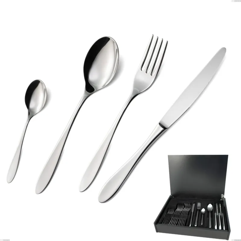 Di Tendenza Astuccio legno 24 pezzi oasi, Acciaio inox Aisi 304 Posate Lucide, spessore 2 mm Eme Posaterie