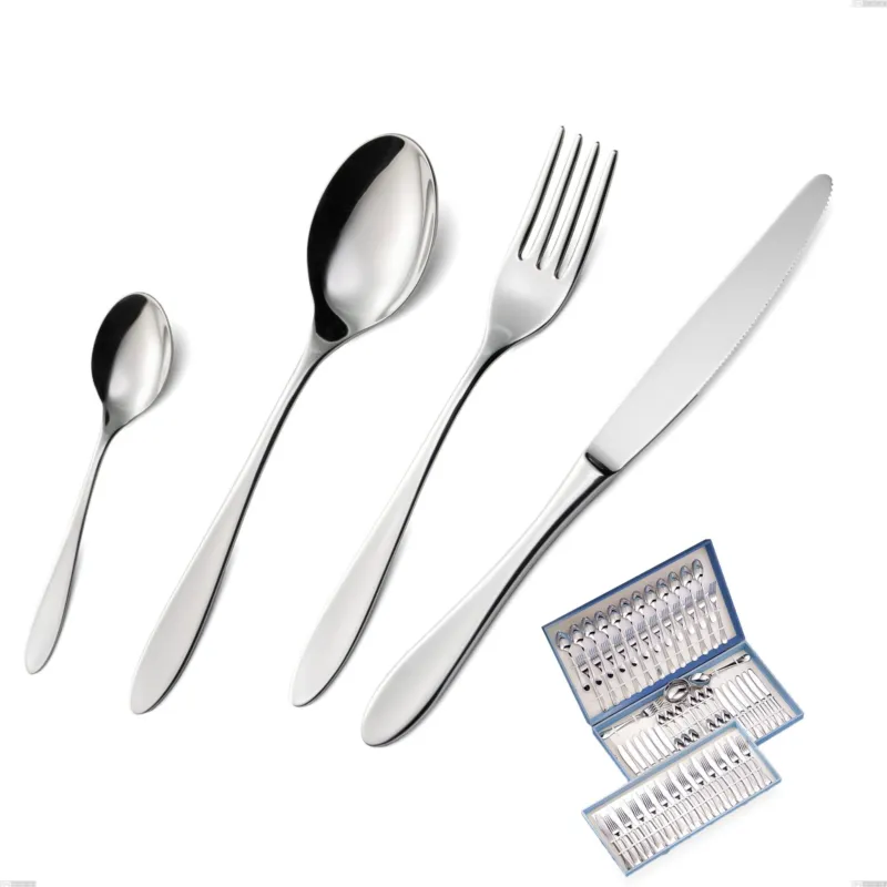Astuccio 75 pezzi oasi, Acciaio inox Aisi 304 Posate Lucide, spessore 2 mm Eme Posaterie Reso Gratuito