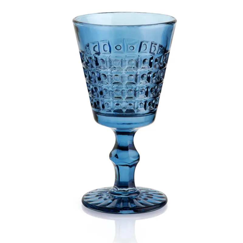 Popolare Calici SET 6 pezzi in Pasta di Vetro WINDSOR diametro 8,7xh16 cm - 260 Ml in vetro pressato adatto alla lavastoviglie colore Blu Kaleidosmilano