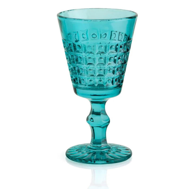 Promozione Esclusiva Calici SET 6 pezzi in Pasta di Vetro WINDSOR diametro 8,7xh16 cm - 260 Ml in vetro pressato adatto alla lavastoviglie colore Ottanio Kaleidosmilano