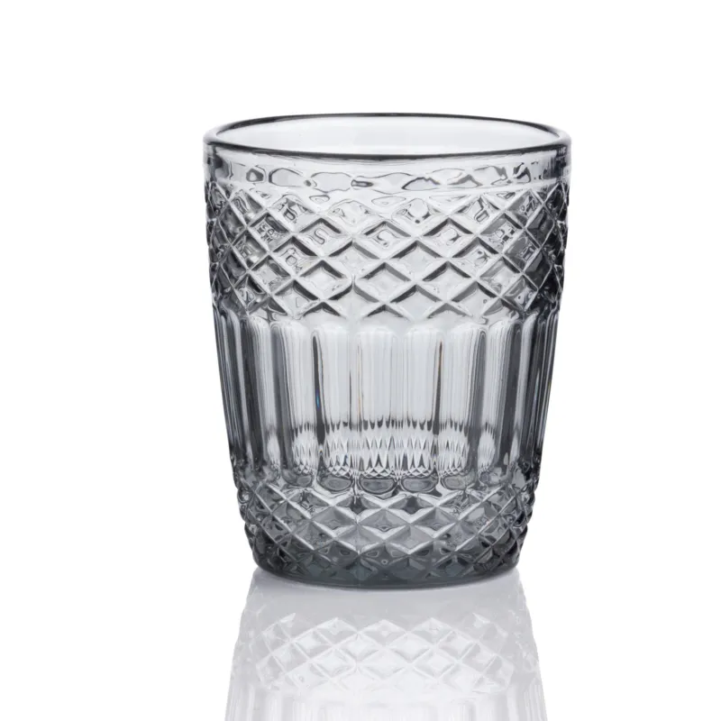 Bicchieri Acqua 6 pezzi in Pasta di Vetro PRAGA diametro 8xh10 cm - 270 Ml in vetro pressato adatto alla lavastoviglie colore Grigio Kaleidosmilano Prezzo Conveniente