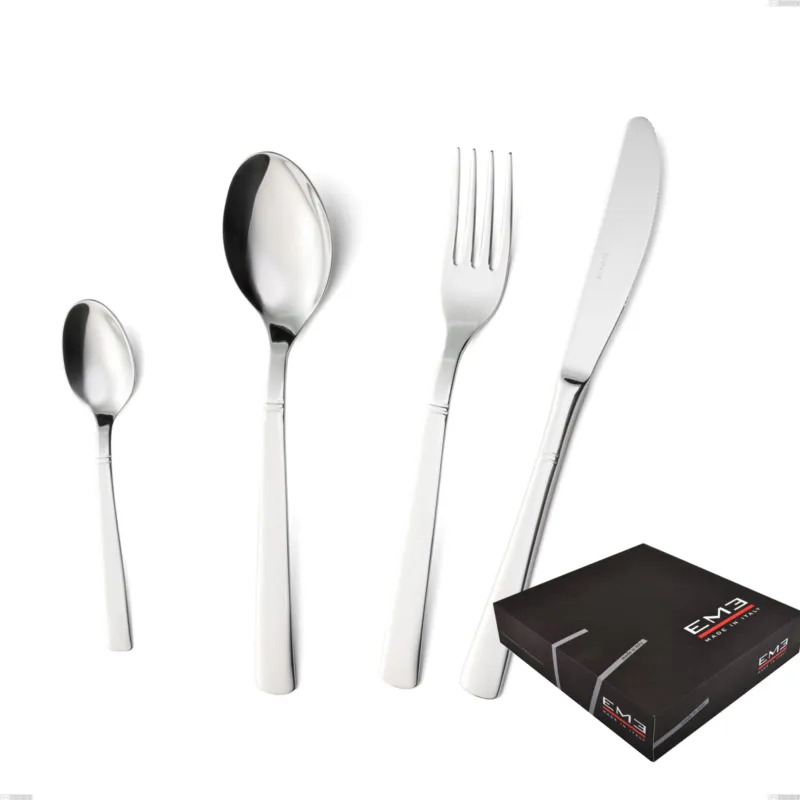 Set di posate 75 pezzi lux in confezione regalo, Acciaio inox Aisi 304 Posate Lucide, spessore 2.5 mm Eme Posaterie Esclusivo