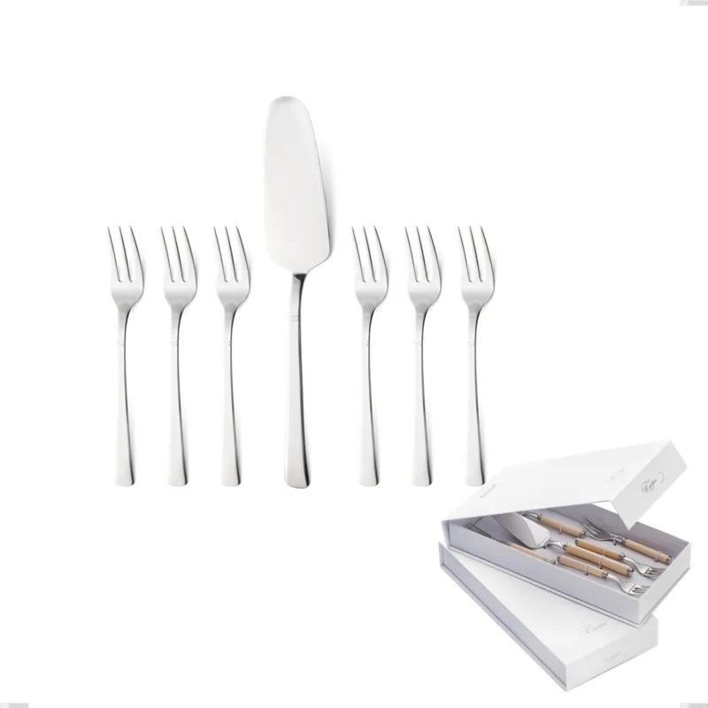 Bestseller Confezione a libro 7 pezzi, forchettine più paletta dolce lux, Acciaio inox Aisi 304 Posate Lucide, spessore 2.5 mm Eme Posaterie