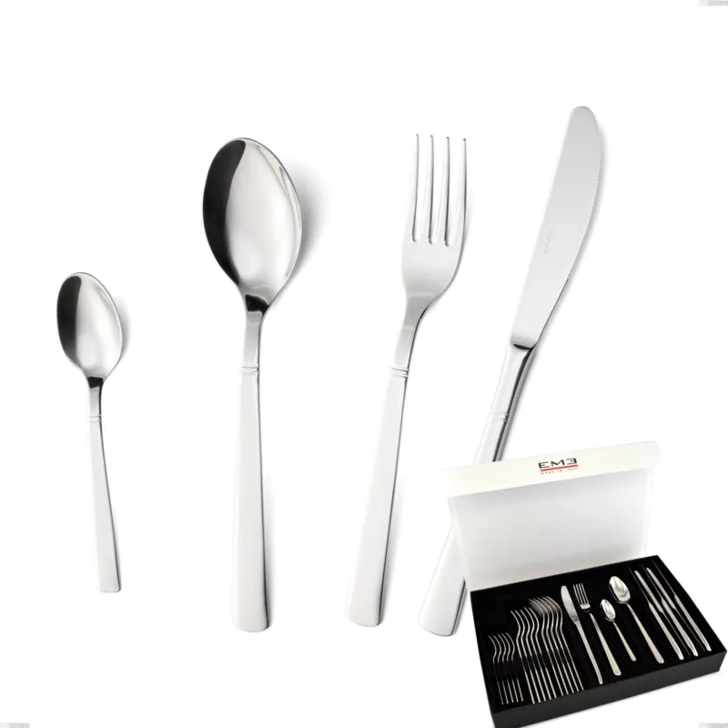 Professionale Confezione panoramica a libro 24 pezzi lux, Acciaio inox Aisi 304 Posate Lucide, spessore 2.5 mm Eme Posaterie