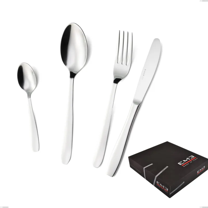 Confezione regalo 49 pezzi coltello economico katya, Acciaio inox Aisi 304 Posate Lucide, spessore 2 mm Eme Posaterie Ultime Pezzi