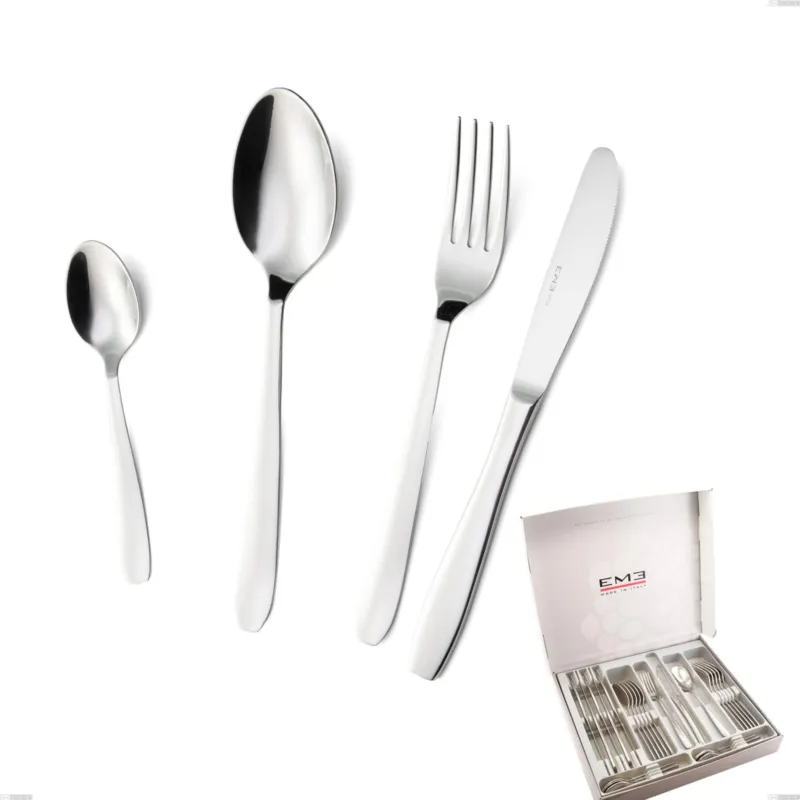 Cofanetto 24 pezzi coltello economico katya, Acciaio inox Aisi 304 Posate Lucide, spessore 2 mm Eme Posaterie Ultimissimo Modello