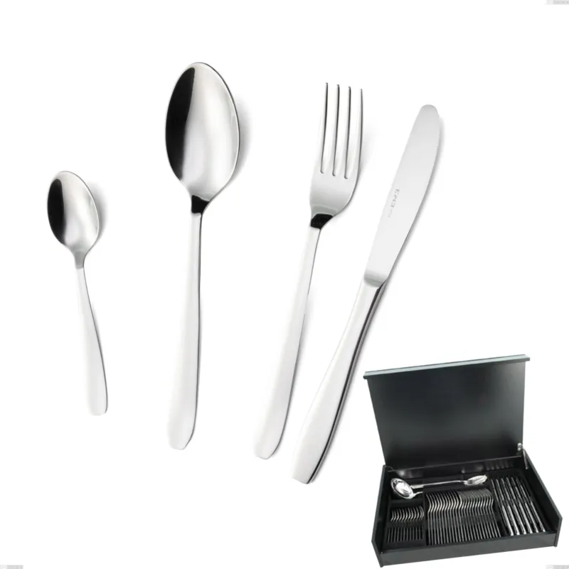 Must-Have Astuccio legno 51 pezzi coltello economico katya, Acciaio inox Aisi 304 Posate Lucide, spessore 2 mm Eme Posaterie