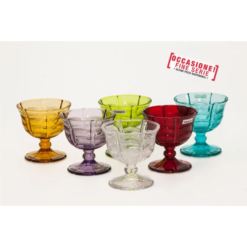 Prezzo Di Fabbrica Coppette da Macedoni 6 pezzi diametro 10x10x h11 cm - 250 Ml in vetro pressato adatto alla lavastoviglie colore TRASPARENTE/AZZURRO/VERDE/AMBRA/ROSSO/VIOLA Multicolor Kaleidosmilano