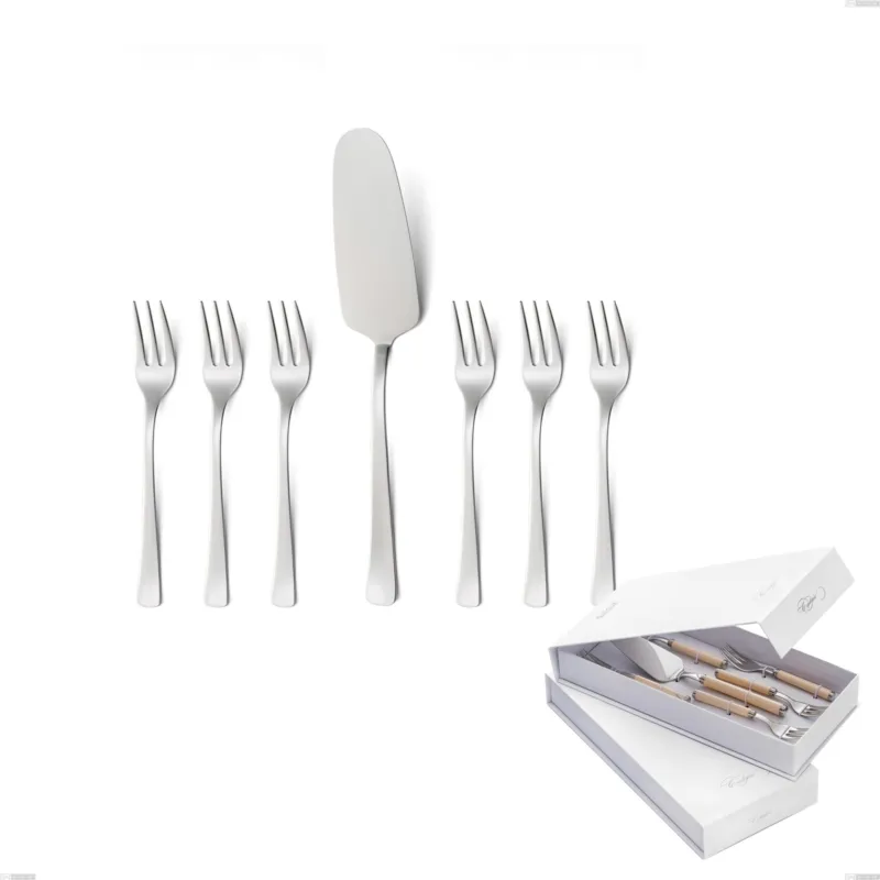 Offerta Lampo Confezione a libro 7 pezzi, forchettine più paletta dolce doram, Acciaio inox Aisi 304 lucido, spessore 2.5 mm Eme Posaterie