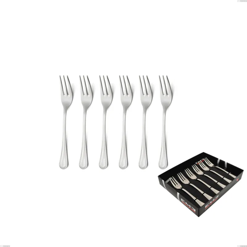 Sconto Confezione vetrina 6 pezzi forchettine dolce perles, Acciaio inox Aisi 304 lucido, spessore 2.5 mm, design Classico Eme Posaterie