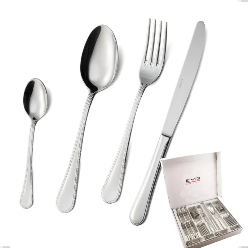 Più Venduto Cofanetto 24 pezzi perles, Acciaio inox Aisi 304 lucido, spessore 2.5 mm, design Classico Eme Posaterie