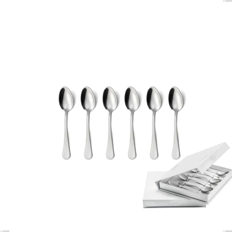 Nuova Collezione Confezione a libro 6 pezzi cucchiaino moka perles, Acciaio inox Aisi 304 lucido, spessore 2.5 mm, design Classico Eme Posaterie