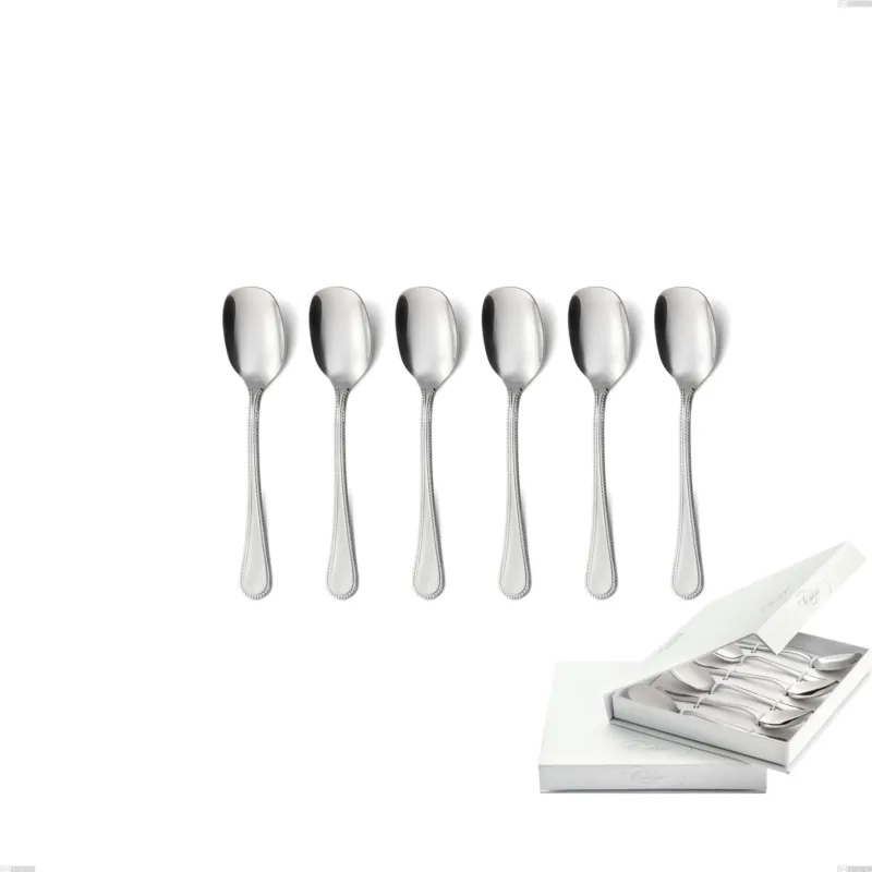 Confezione a libro 6 pezzi cucchiaini gelato perles, Acciaio inox Aisi 304 lucido, spessore 2.5 mm, design Classico Eme Posaterie Prezzo Ridotto