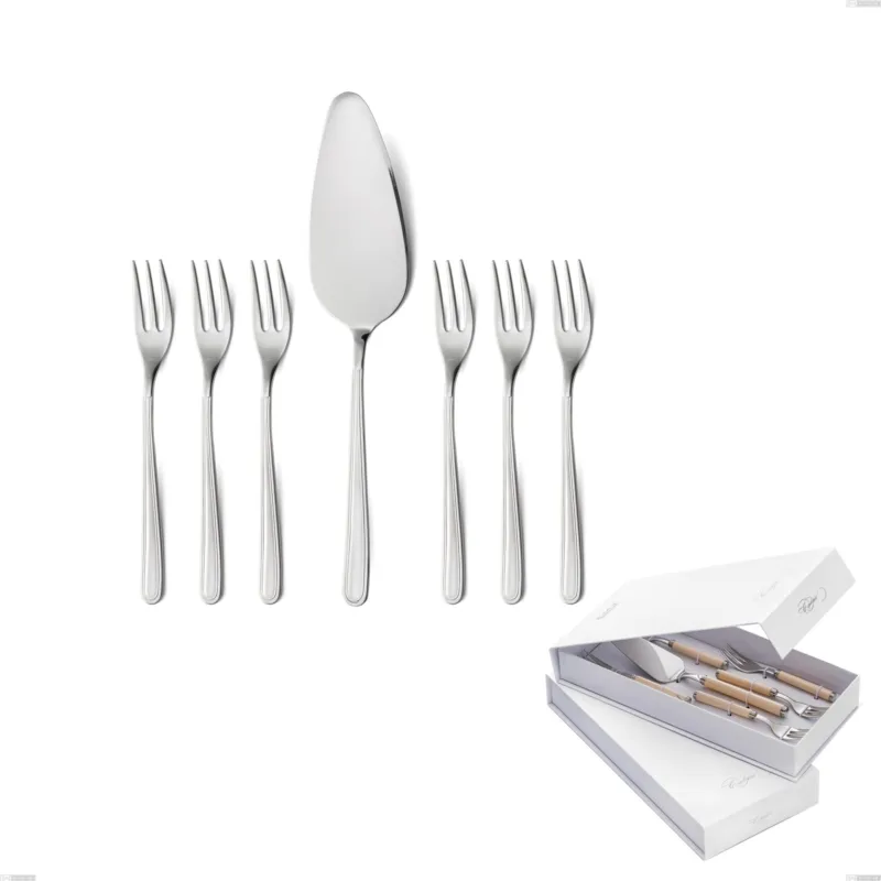 Confezione a libro 7 pezzi, forchettine più paletta dolce medea, Acciaio inox Aisi 304 lucido, spessore 3 mm Eme Posaterie Spedito Oggi