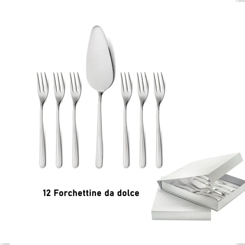 Confezione a libro 13 pezzi, forchettine più paletta dolce medea, Acciaio inox Aisi 304 lucido, spessore 3 mm Eme Posaterie Bestseller