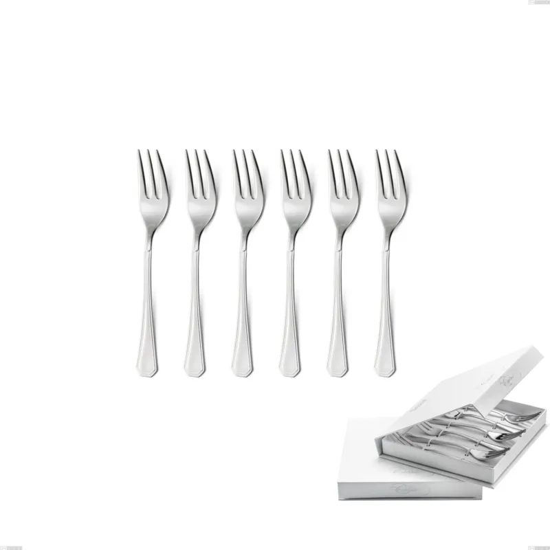 Confezione a libro 6 pezzi forchette dolce loira, Acciaio inox Aisi 304 lucido, spessore 2 mm, design Classico Eme Posaterie Esclusivo