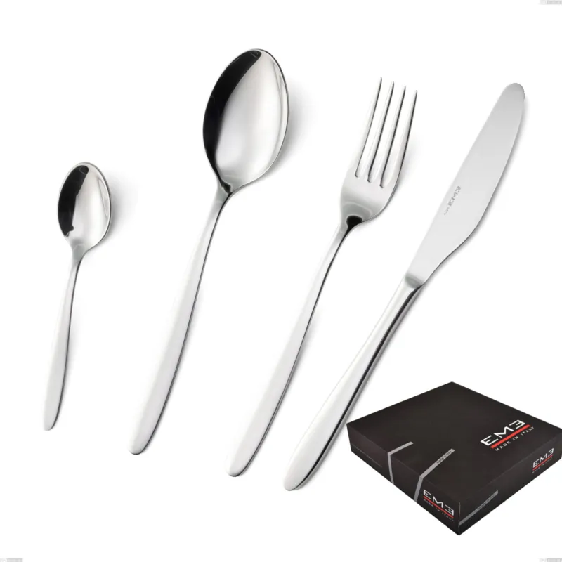 Promozione Esclusiva Confezione regalo 49 pezzi armonia, Acciaio inox Aisi 304 lucido, spessore 3 mm Eme Posaterie