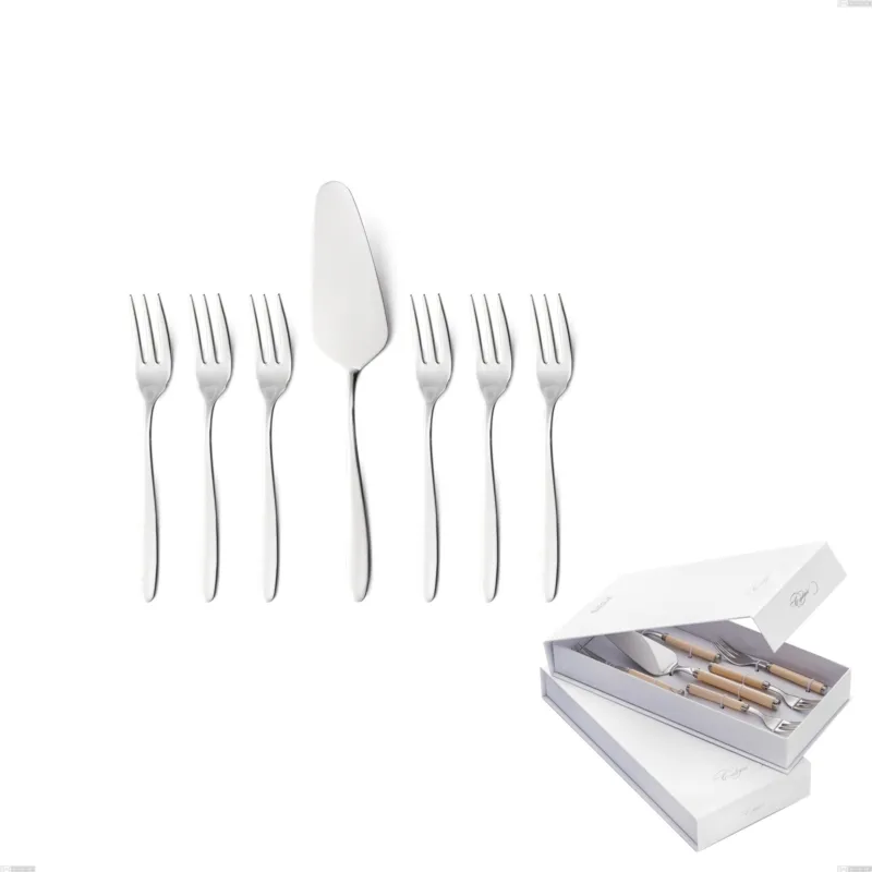Confezione a libro 7 pezzi, forchettine più paletta dolce armonia, Acciaio inox Aisi 304 lucido, spessore 3 mm Eme Posaterie Prezzo Di Fabbrica