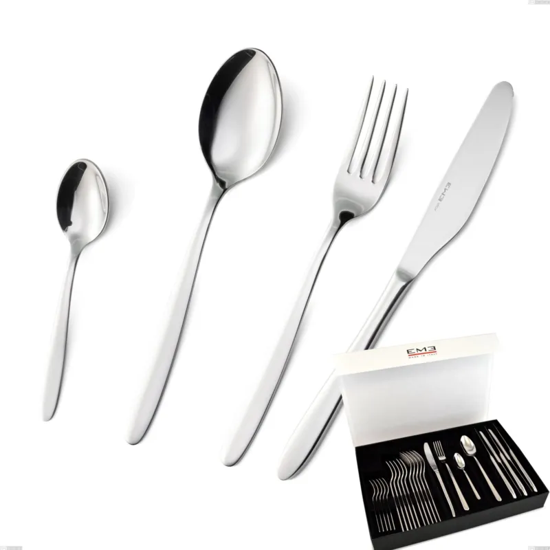 Prezzo Basso Confezione panoramica a libro 24 pezzi armonia, Acciaio inox Aisi 304 lucido, spessore 3 mm Eme Posaterie