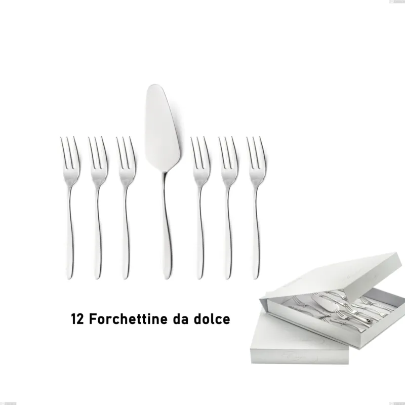 Bestseller Confezione a libro 13 pezzi, forchettine più paletta dolce armonia, Acciaio inox Aisi 304 lucido, spessore 3 mm Eme Posaterie