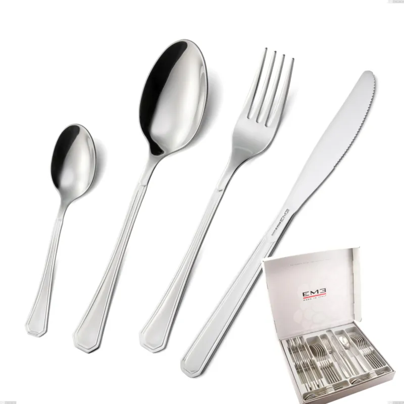 Cofanetto 24 pezzi coltello economico loira, Acciaio inox Aisi 304 lucido, spessore 2 mm, design Classico Eme Posaterie A Buon Prezzo