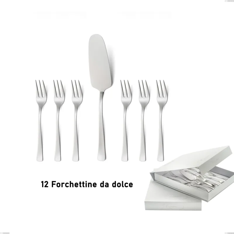 Confezione a libro 13 pezzi, forchettine più paletta dolce doram, Acciaio inox Aisi 304 lucido, spessore 2.5 mm Eme Posaterie Offerta Speciale