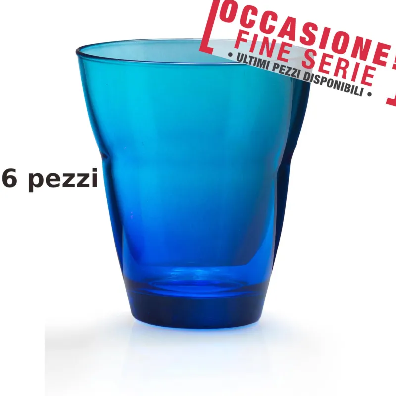 Bicchieri Acqua 6 pezzi diametro 8,5xh10 cm - 250 Ml in vetro pressato adatto alla lavastoviglie colore Multicolor blu Kaleidosmilano Reso Gratuito