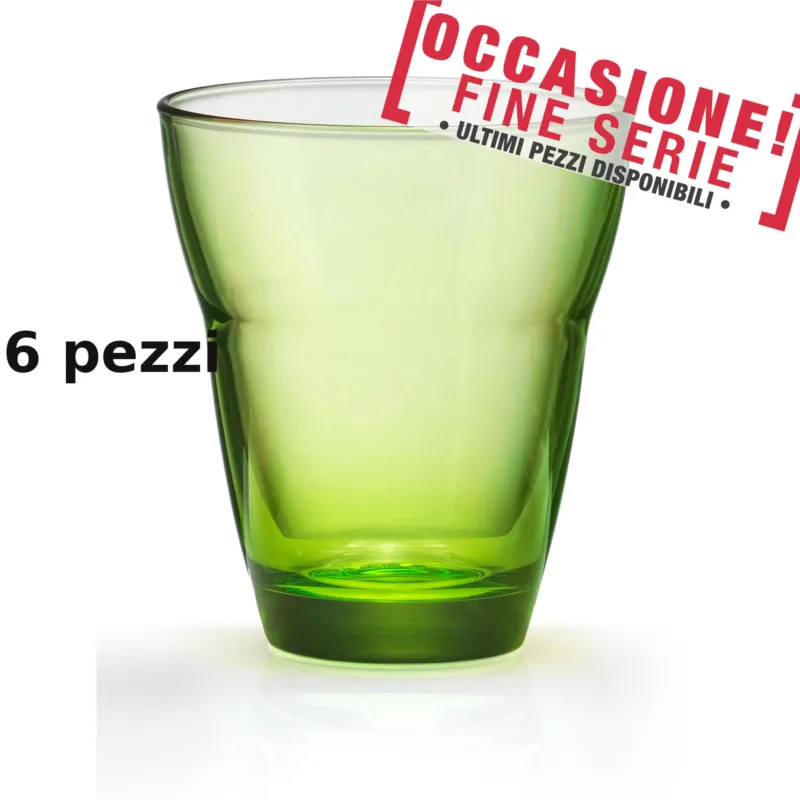 Spedizione Espresso Bicchieri Acqua 6 pezzi diametro 8,5xh10 cm - 250 Ml in vetro pressato adatto alla lavastoviglie colore Multicolor Verde Kaleidosmilano