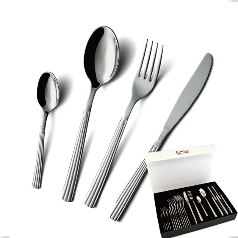 Esclusivo Set di posate 24 pezzi bavaria in confezione panoramica a libro coltello economico, Acciaio inox (Aisi 304) lucido stile classico Eme Posaterie