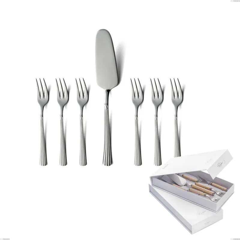 Super Prezzo Confezione a libro 7 pezzi, forchettine più paletta dolce bavaria, Acciaio inox (Aisi 304) lucido stile classico Eme Posaterie