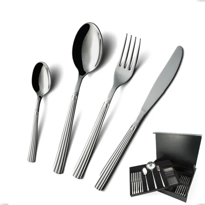 Astuccio legno 75 pezzi coltello economico bavaria, Acciaio inox (Aisi 304) lucido stile classico Eme Posaterie Ordina Subito