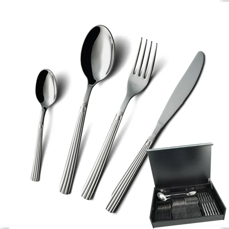 Astuccio legno 51 pezzi coltello economico bavaria, Acciaio inox (Aisi 304) lucido stile classico Eme Posaterie Must-Have