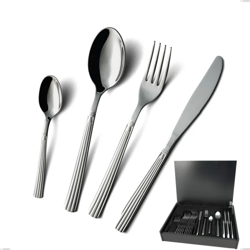 Affare Astuccio legno 24 pezzi coltello economico bavaria, Acciaio inox (Aisi 304) lucido stile classico Eme Posaterie