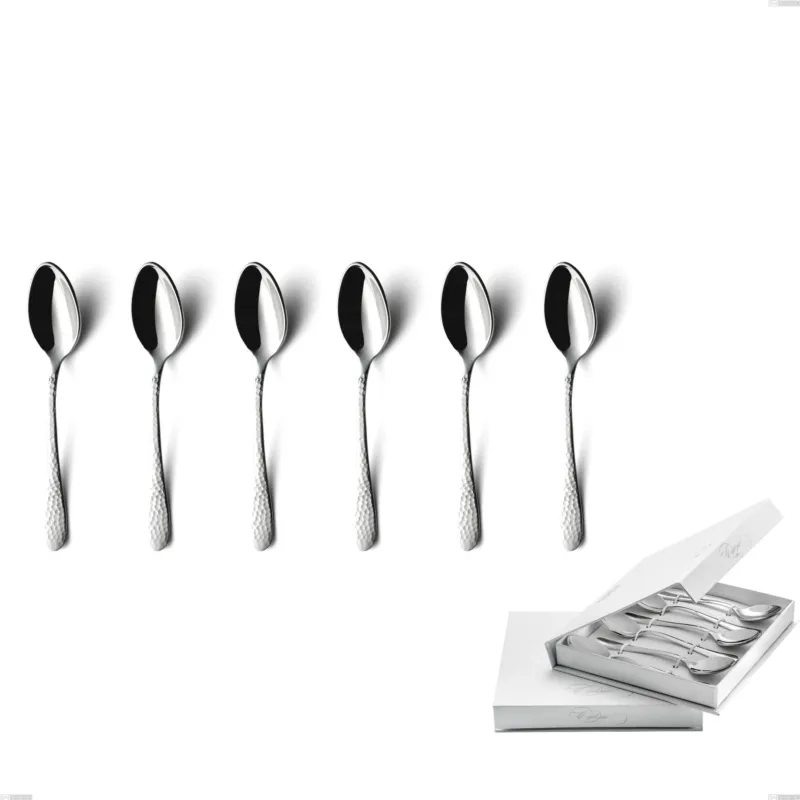Confezione a libro 6 pezzi cucchiaini caffè cortina, Acciaio inox (Aisi 304) acciaio martellato lucido Eme Posaterie Ultime Pezzi