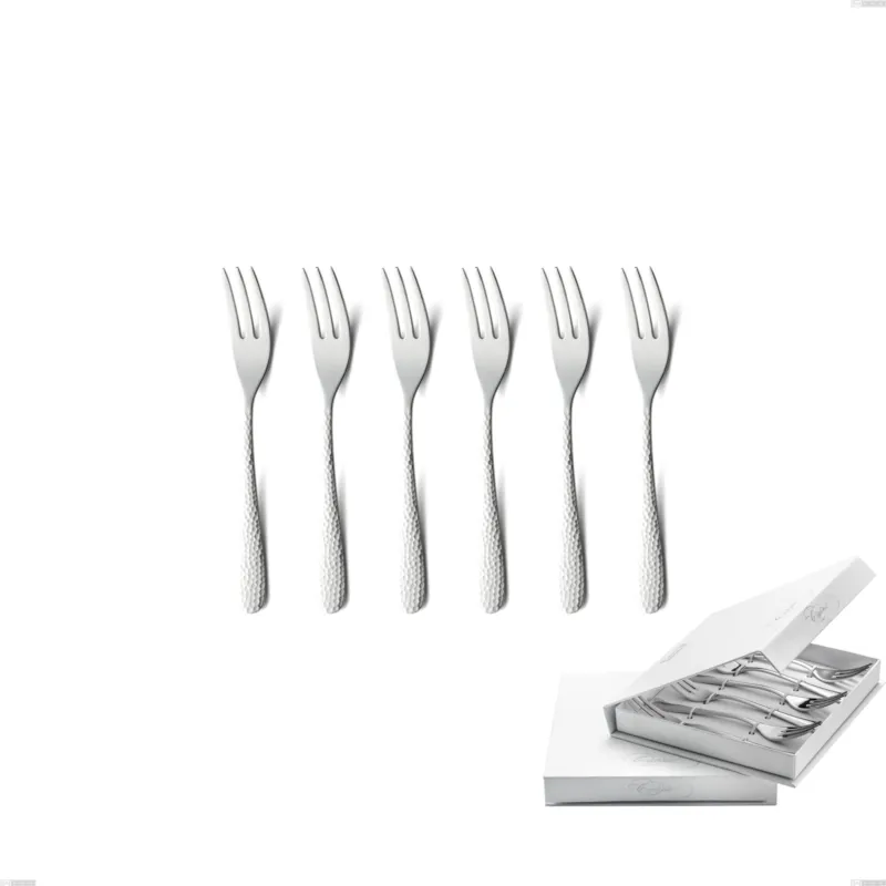 Confezione a libro 6 pezzi forchette dolce cortina, Acciaio inox (Aisi 304) acciaio martellato lucido Eme Posaterie Offerta