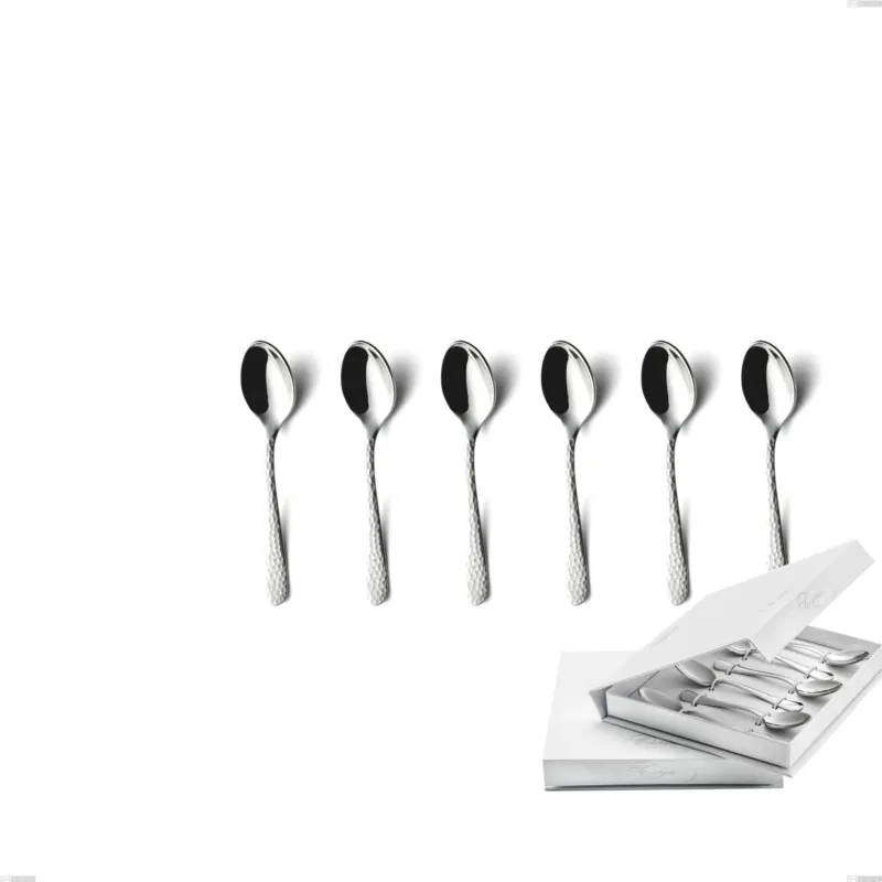Offerta Limitata Confezione a libro 6 pezzi cucchiaino moka cortina, Acciaio inox (Aisi 304) acciaio martellato lucido Eme Posaterie