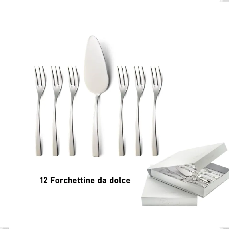 Reso Gratuito Confezione a libro 13 pezzi, forchettine più paletta dolce Onda, Acciaio inox (Aisi 304) lucido Eme Posaterie