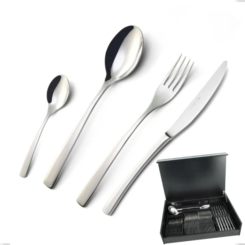 Astuccio legno 51 pezzi Onda, Acciaio inox (Aisi 304) lucido Eme Posaterie Must-Have