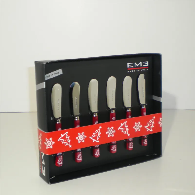 Super Prezzo Spalmini per burro confezione 6 pezzi PERLA ROSSO Natale in acciaio 18/C in confezione Regalo Eme Posaterie