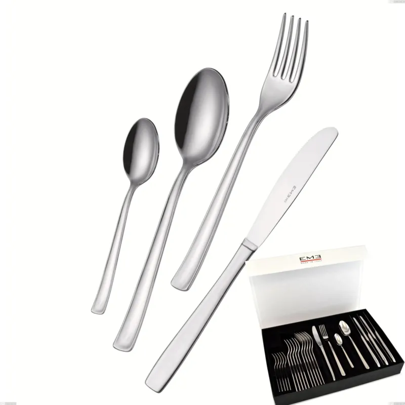 Set di posate 24 pezzi Duna in confezione panoramica a libro coltello economico, Acciaio inox (Aisi 304) lucido Eme Posaterie Scelto Dai Clienti