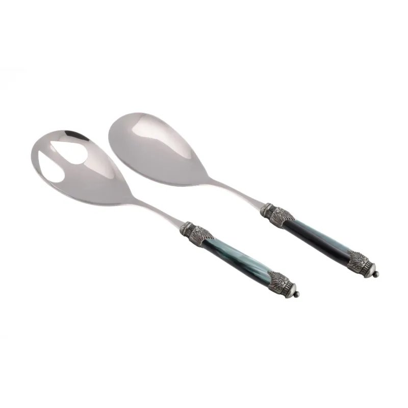 Coppia Insalata set da 2 pezzi Arianna in acciaio inox 18/10 manico in PMMA effetto madreperlato ghiera anticata 2,5 mm colore verde Rivadossi A Buon Prezzo