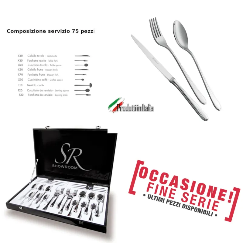 Servizio Posate 75 Pezzi MONICA in acciaio inox 18/10 lucidato a specchio Forgiato in astuccio , confezione regalo Eme Posaterie Scelto Dai Clienti