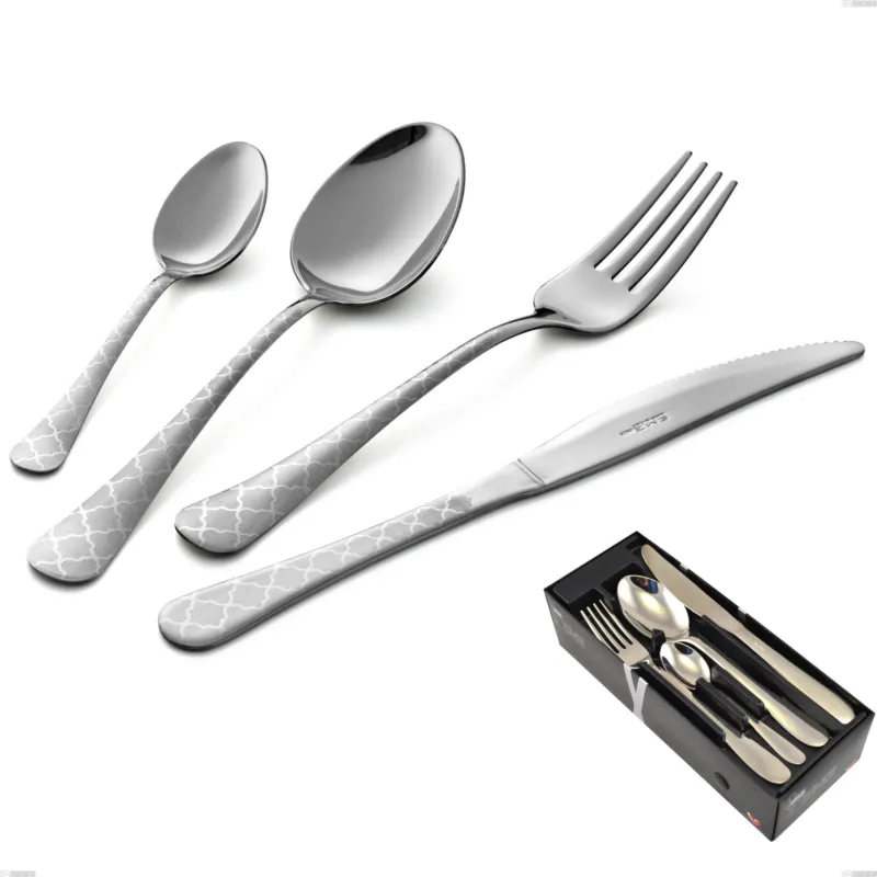 Occasione Confezione salvaspazio 24 pezzi coltello economico Oxford Damask, Acciaio 18/0 (aisi 430) Acciaio inciso al Laser, spessore 2 mm mm Eme Posaterie