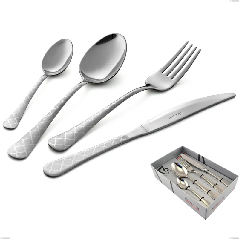 Professionale Confezione vetrina 16 pezzi coltello economico Oxford Damask, Acciaio 18/0 (aisi 430) Acciaio inciso al Laser, spessore 2 mm mm Eme Posaterie
