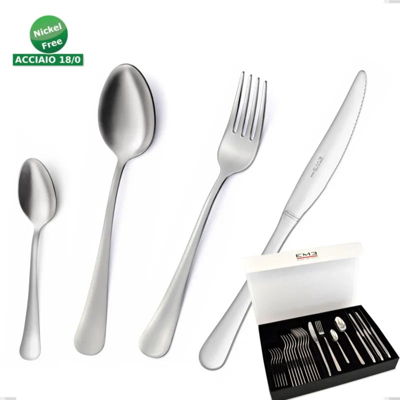 Set di posate 24 pezzi Oxford Sabbiato in confezione panoramica a libro coltello economico Oxford Sabbiato , Acciaio 18/0 (aisi 430) Acciaio Sabbiato, spessore 2 mm mm Eme Posaterie Occasione